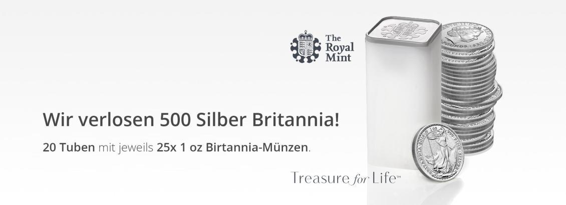 Mega Silbermünzen Gewinnspiel — CoinInvest verlost 500 x 1 Unze Silber Britannia 2016 — Royal Mint Gewinnspiel