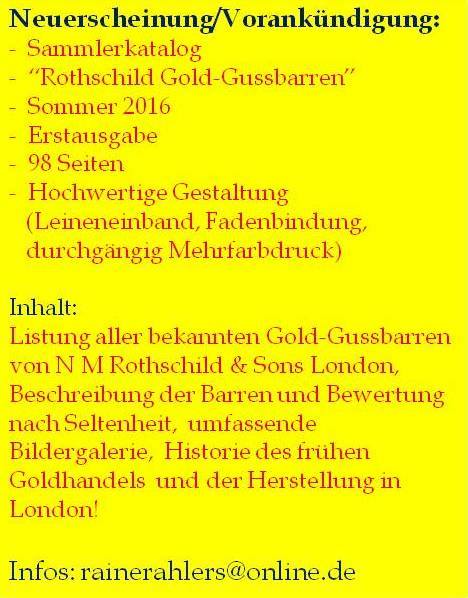 Rothschild-Gold Gussbarren Standardkatalog