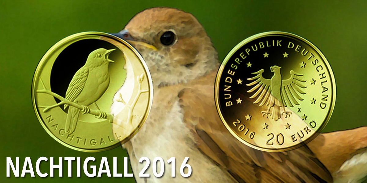 20 Euro Goldmünze 2016 „Nachtigall“ — Gold-Serie „Heimische Vögel“