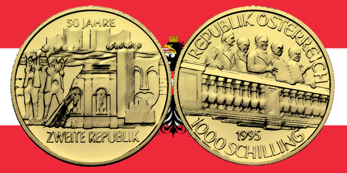 1000 Schilling in Gold 50 Jahre 2. Republik in der Serie 1000 Jahre Österreich-Millenium