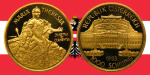1000 Schilling in Gold Maria Theresia in der Serie 1000 Jahre Österreich-Millenium