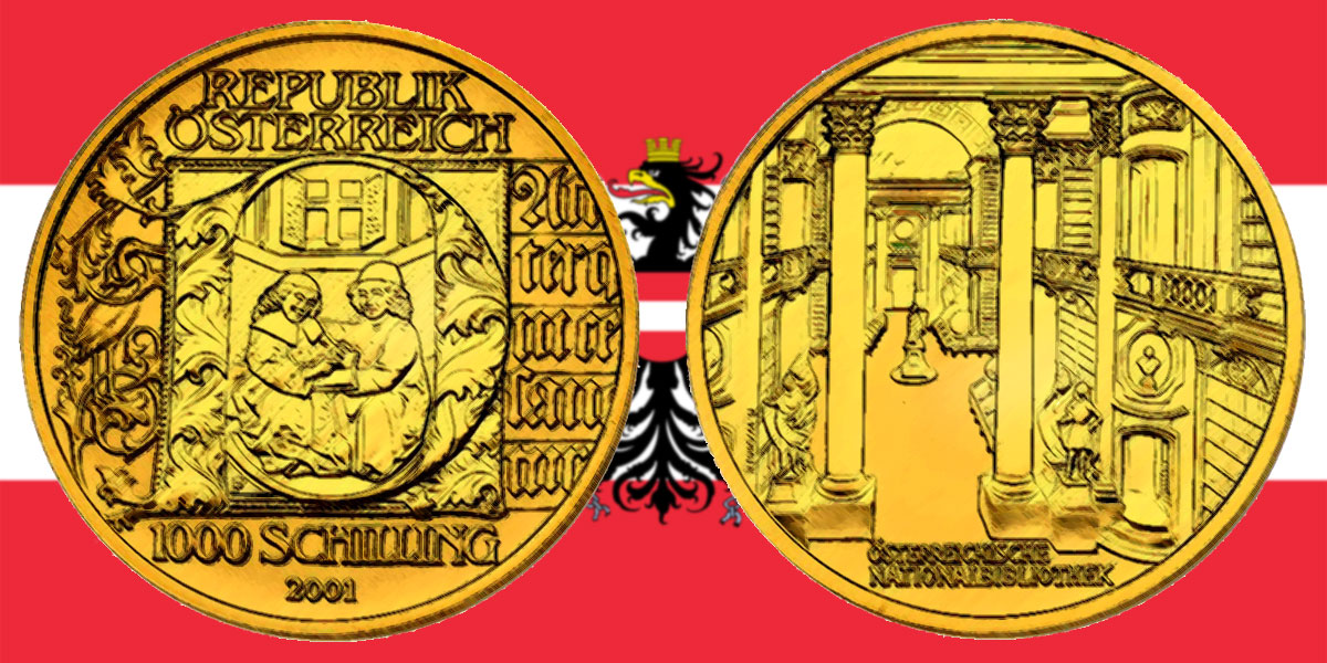 1000 Schilling in Gold Buchmalerei in der Serie Kunstschätze Österreichs