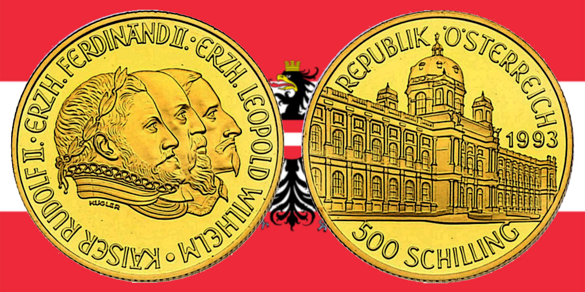 500 Schilling in Gold Rudolf II. in der Serie 1000 Jahre Österreich-Millenium