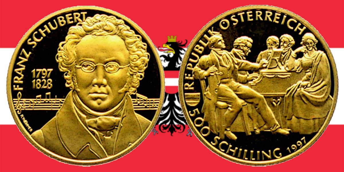 500 Schilling in Gold Franz Schubert in der Serie Wiener Musiklegenden