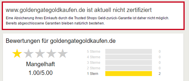 Gold kaufen bei Golden Gate nicht mehr zertifziert