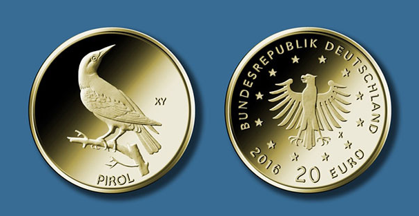 20 Euro Goldmünze Pirol — Serie “Heimische Vögel” — Deutschland 2017