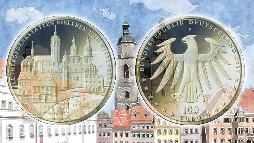 100 Euro Luthergedenkstätten 2017 — Goldmünze VfS — 2017 UNESCO Welterbe Luthergedenkstätten Eisleben und Wittenberg