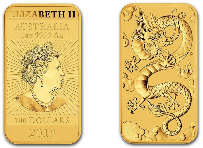 Gold Drachen 2019 Barren der Perth Mint ausgegeben