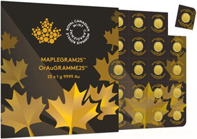 25 Maple Leaf Goldmünze mit je 1 Gramm