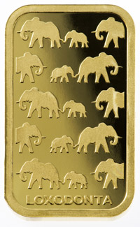 Elefanten (Loxodonta) auf der Goldbarren Rückseite